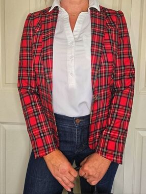 Tommy Hilfiger Red Tartan Plaid Blazer Tailored Jacket Size 6